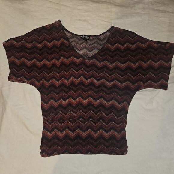 Self Esteem Sz SM Y2k Chevron Top Wide Sleeve Flowy Blouse Burgundy Neutral Boho - Picture 2 of 8